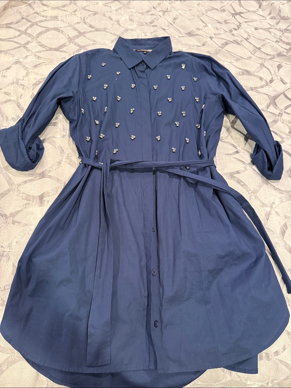 Victoria's Secret Navy Embellished Long-Sleeve Shirt Dress